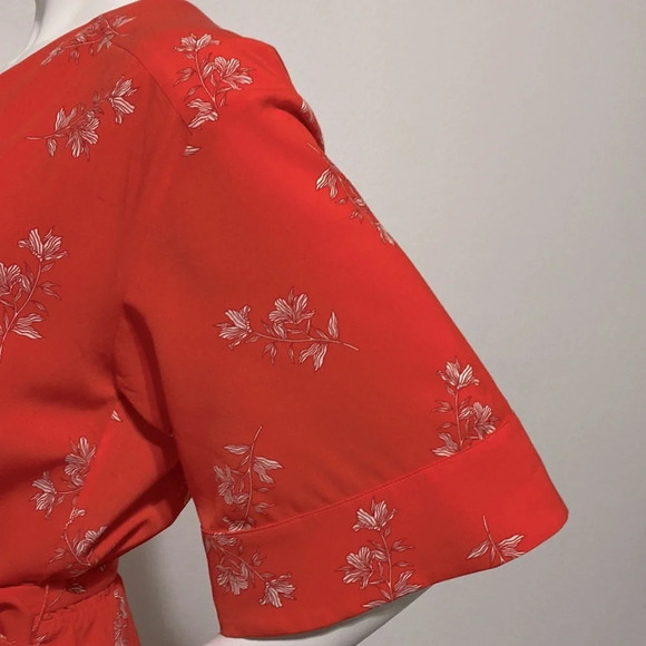 Joie Tomato Red Daymon B Floral Print Crepe De Chine Midi Wrap Dress Size S - Picture 6 of 10